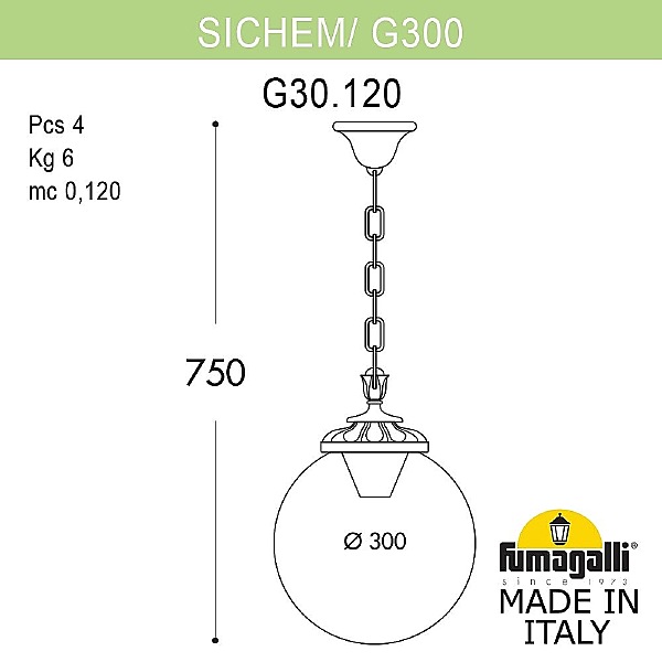 Уличный подвесной светильник Fumagalli Globe 300 G30.120.000.BYF1R