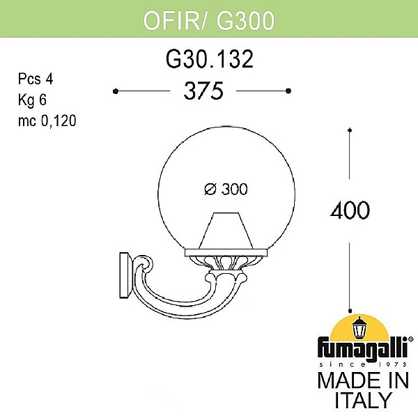 Уличный настенный светильник Fumagalli Globe 300 G30.132.000.AYF1R