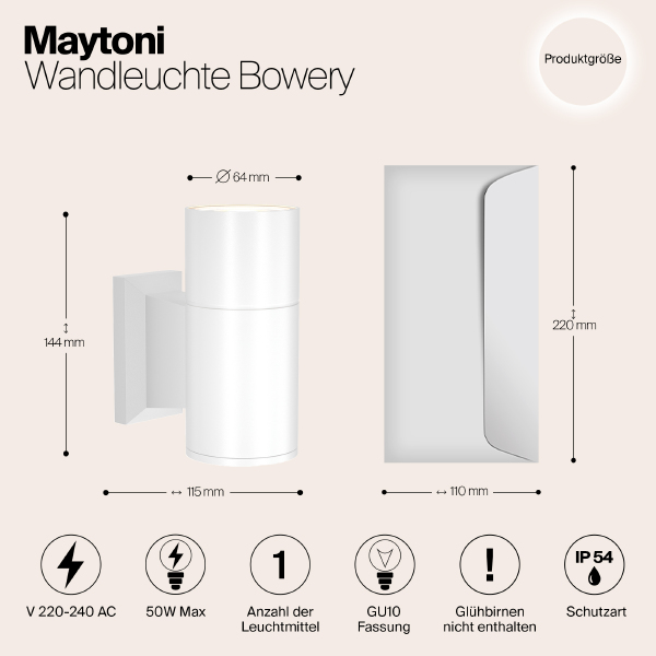 Уличный настенный светильник Maytoni Bowery O574WL-01W