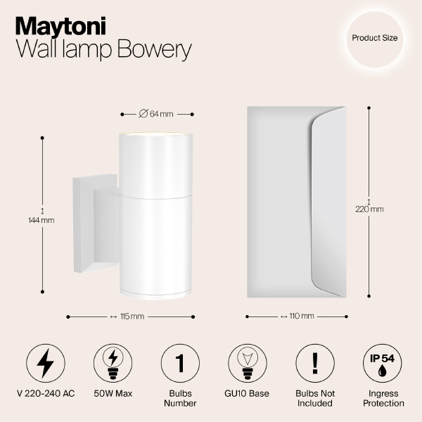 Уличный настенный светильник Maytoni Bowery O574WL-01W