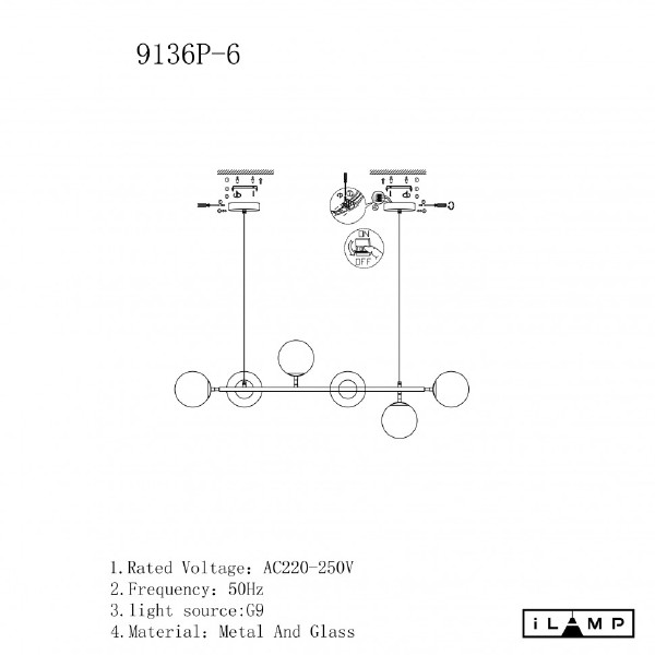 Светильник подвесной iLamp Golden 9136P/6 BK-WH