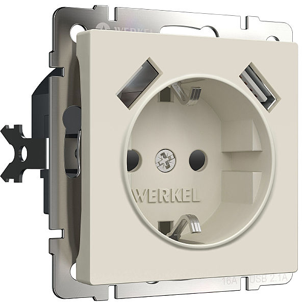 Розетка Werkel W1171562/ Розетка с заземлением, шторками и USBх2 (айвори матовый)