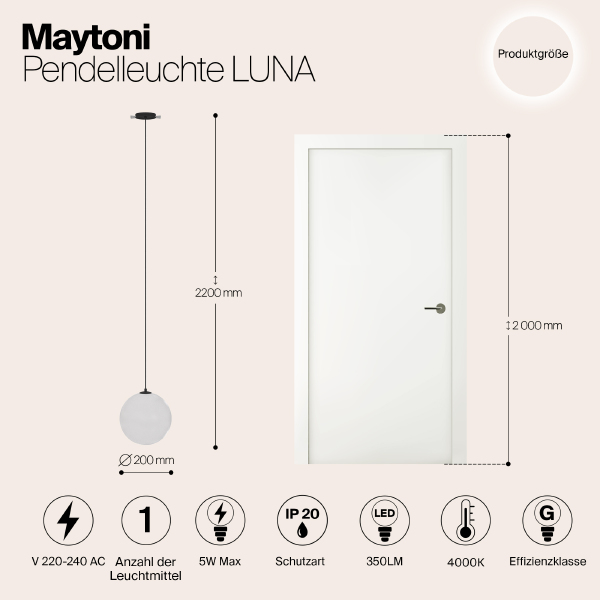 Светильник подвесной Maytoni Luna P039PL-5W4K-20INS-B