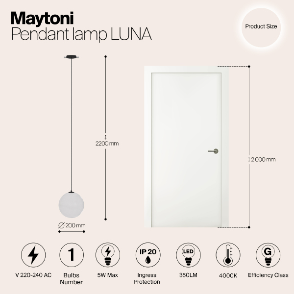 Светильник подвесной Maytoni Luna P039PL-5W4K-20INS-B