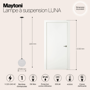 Светильник подвесной Maytoni Luna P039PL-5W4K-20INS-B