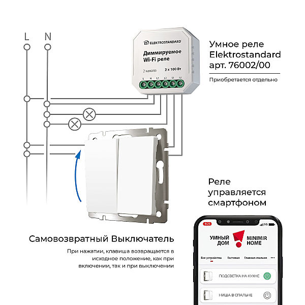 Выключатель Werkel W1122401/ Выключатель двухклавишный с самовозвратом (белый)