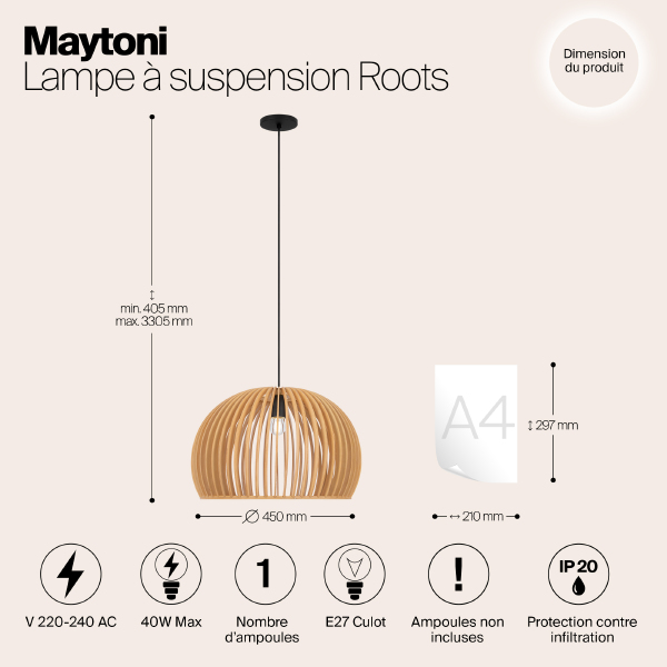 Светильник подвесной Maytoni Roots MOD195PL-01W1