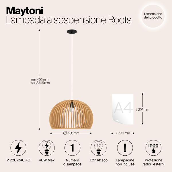 Светильник подвесной Maytoni Roots MOD195PL-01W1