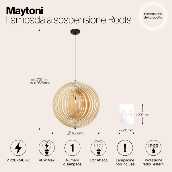 Светильник подвесной Maytoni Roots MOD197PL-01W2