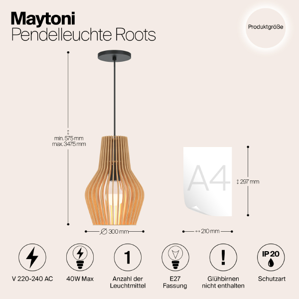 Светильник подвесной Maytoni Roots MOD191PL-01W1