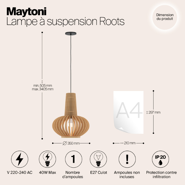 Светильник подвесной Maytoni Roots MOD193PL-01W1