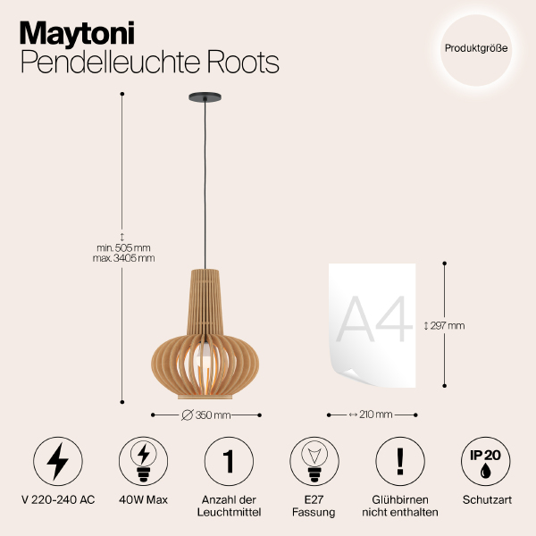 Светильник подвесной Maytoni Roots MOD193PL-01W1