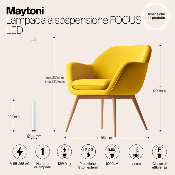 Светильник подвесной Maytoni Pendant P072PL-L12W3K-1