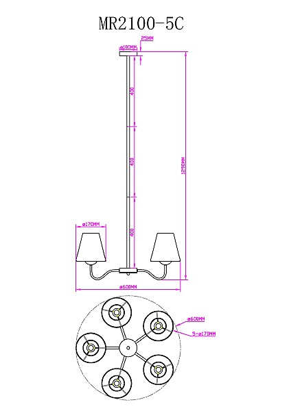 Люстра на штанге MyFar Charlotte MR2100-5C