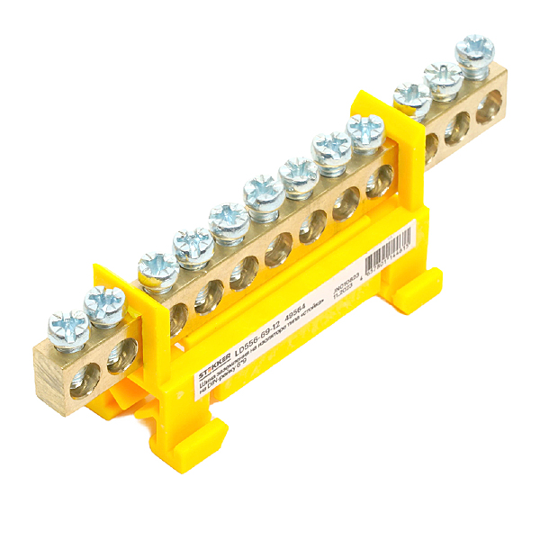 Шина PE на изоляторе 6*9 тип стойка на DIN-рейку 12 выводов Stekker LD556-69-12 49564