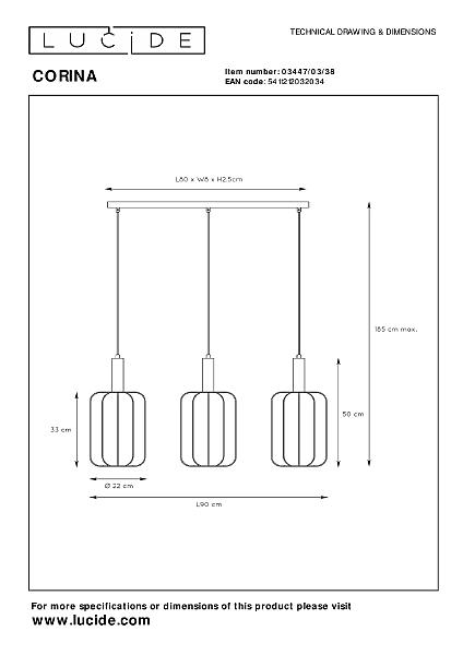 Светильник подвесной Lucide Corina 03447/03/38