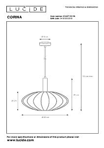 Светильник подвесной Lucide Corina 03447/52/38