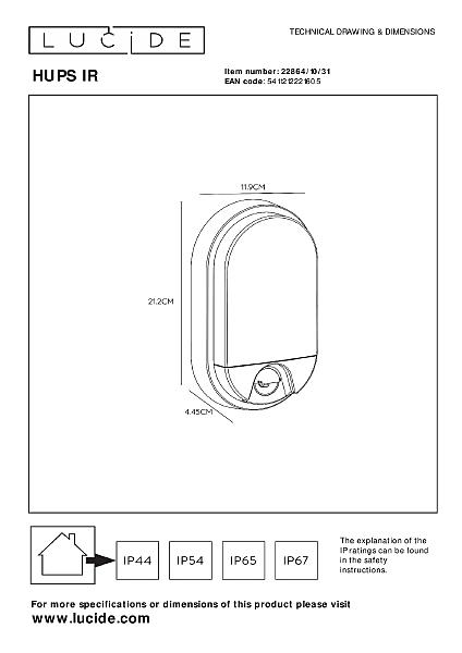 Уличный настенный светильник Lucide Hups Ir 22864/10/31