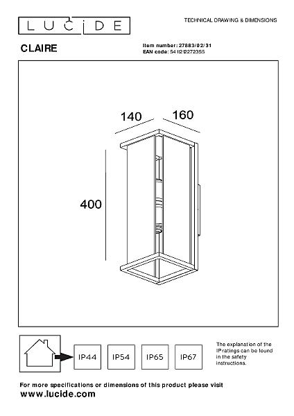 Уличный настенный светильник Lucide Claire 27883/02/31