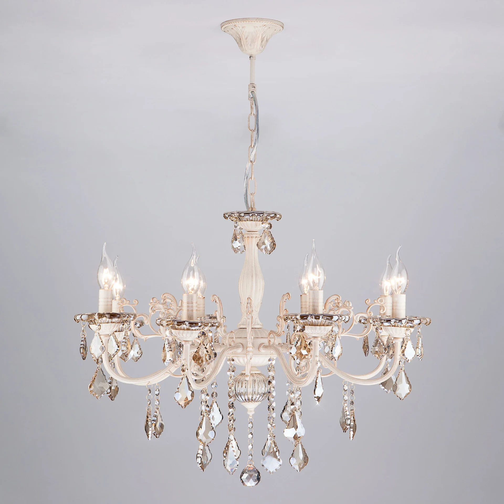 Подвесная люстра Eurosvet Elisha 3281/8 белый с золотом/тонированный хрусталь Strotskis