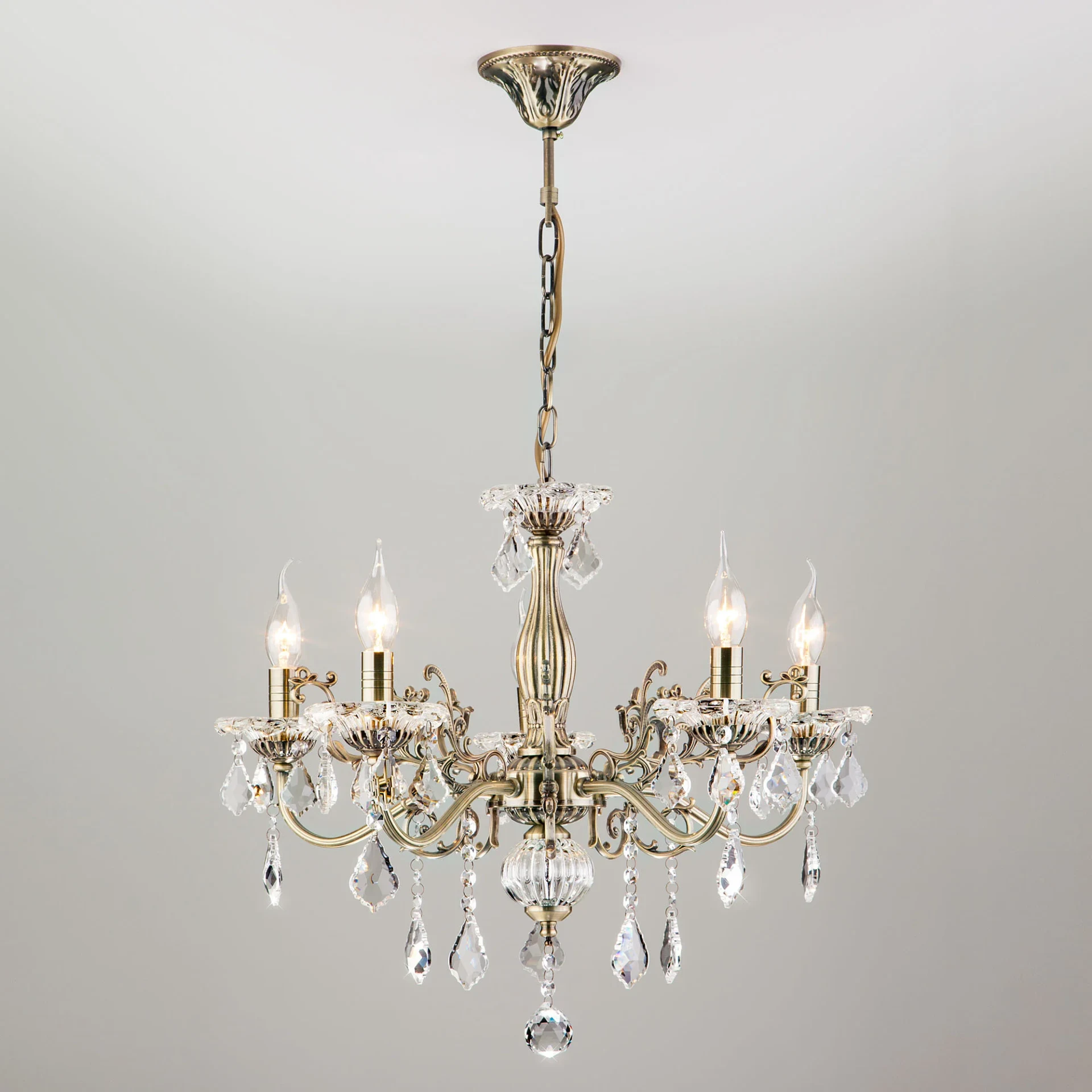 Подвесная люстра Eurosvet Elisha 3281/5 античная бронза/прозрачный хрусталь Strotskis